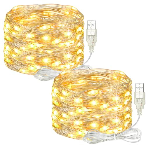 litogo 2 Pack USB Fairy Lights, 5M 50LED USB String Light, Copper Wire Fairy Lights for Indoor, Christmas, Bedroom, Party, Wedding(Warm White)
