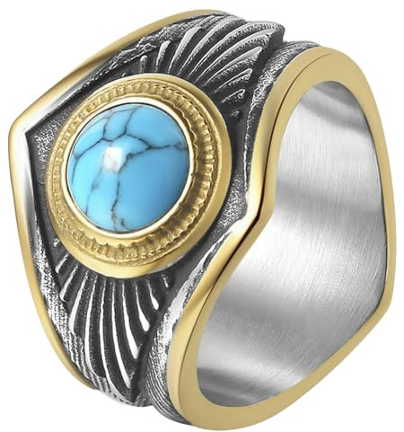 Jpltlvy Edelstahl-Vintage-Türkis-Ring Herren einzigartiges indisches Geschenk
