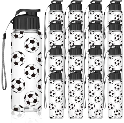 16 Pcs Football Water Bottles Bulk, 500ml Reusable Sports Drinks Bottles with Leak-Proof Flip Top - BPA Free Plastic - Perfect Football Party Bag Fillers, Team Gifts for Kids, School & Club Players