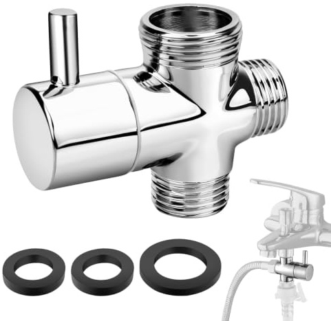 EEEKit 3-Way Shower Diverter Valve, G1/2 Inlet x G1/2 and G3/4 Outlet Brass Shower Head Splitter Chrome Hose Attachment for Bathroom Kitchen Sink Bathtub