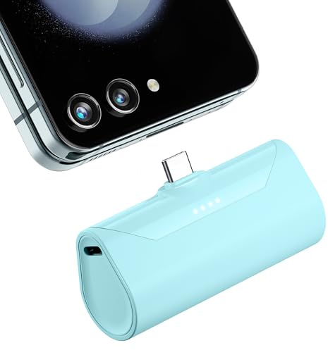Mini Blue USB C Power Bank,4800mAh USB-C Portable Charger for iPhone 17 Pro Max, Little Backup External Type-c Battery Charger for iPhone 16e,USB Type C Battery Pack for Android Smartphones/Tablets