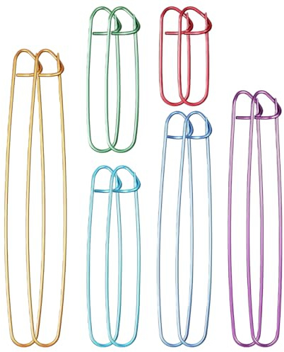 Reochps Knitting Needle 12pcs Crochet Hooks Yarn Stitch Holder Colourful Safety Pins Hook for Blankets Scarves DIY Craft Sewing Tool Cable Needles and Tapestry Needles Practical Tools