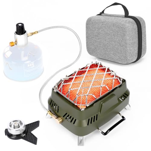 GFTIME Camping Heizung Gasheizstrahler 1100W, Tragbare Outdoor Gasheizung mit Aufbewahrungstasche, Mini Heizstrahler mit Edelstahl-Schutzgitter, manuelle Zündung, für Camping Angeln Garten Terrasse