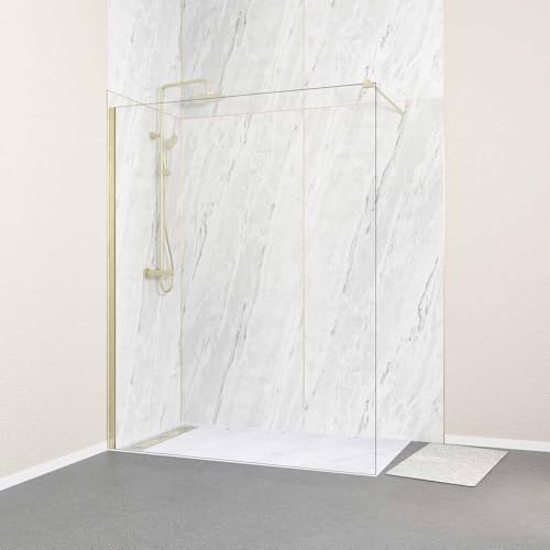 Paroi de douche à l'italienne 160x200 cm verre trempé 8 mm - Or Doré Brossé - FREEDOM 2 GOLD