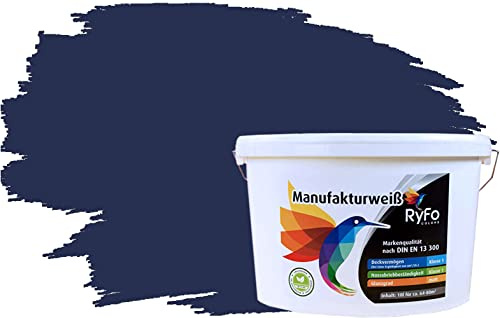 RyFo Colors Bunte Wandfarbe Manufakturweiß Nachtblau 10l - weitere Blau Farbtöne und Größen erhältlich, Deckkraft Klasse 1, Nassabrieb Klasse 1
