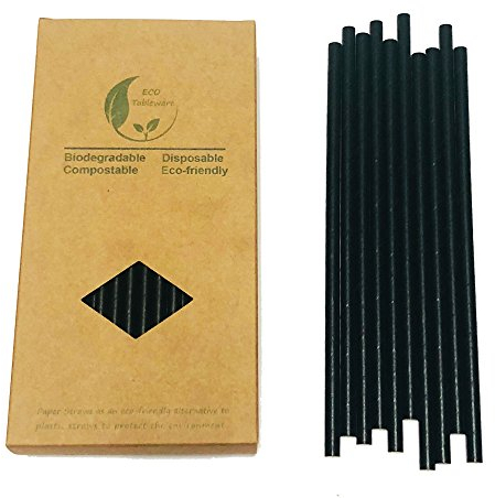 Pailles en Papier Noires, Pack of 100 Extra Durable Black Papier Pailles Jetables pour Les Restaurants, Les Smoothies et Les Décorations de Fête