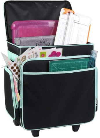 Everything Mary Craft Trolley Bag - Black/Mint EVM12855-1 | Craft Organiser on Wheels for Sewing, Scrapbooking, Paper Craft and Art, Storage Case for Supplies and Accessories
