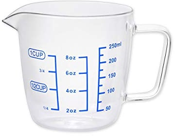 SCSpecial Messbecher Glas 250 ml Messbecher Mehrzweckschale für Flüssigkeit, 1 Tasse