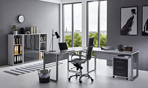 moebel-dich-auf Büromöbel-Set TABOR PRO 2 - Büro Komplettset mit Schreibtisch & Stauraum modern lichtgrau anthrazit Hochglanz