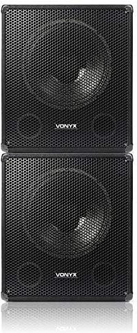 Vonyx SWA15 Active PA Subwoofer Pair - Dual 15-Inch Powered 1200W Bass Bin Speakers with Adjustable Low-Pass Filter, Phase Control for DJ, Disco, Live Music Events & Mobile Performances