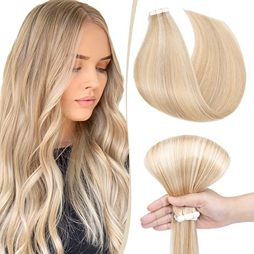 SEGO Tape Extensions Echthaar Haarverlängerung Klebeband Haarteile Glatt 100% Remy Haar 10pcs Honigblond/Hellblond #18p613 14(35cm)-25g