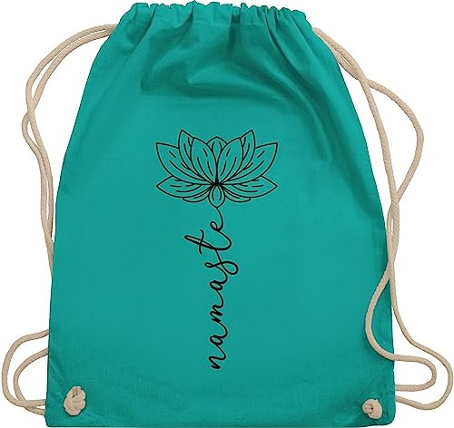 Turnbeutel Rucksack - und Wellness - Namaste Lotusblüte I Geschenk Yoga - Unisize - Türkis - yoga-geschenke namastee turnsackl spirituelle lotusbluete tasche meditation lotusblume stoffbeutel joga