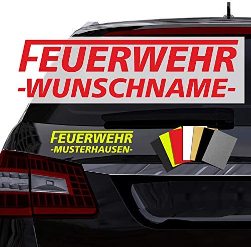 Finest Folia Autoaufkleber Feuerwehr Wunschtext Wunschname Personalisierbar für Auto Motorrad Bus Kfz Zubehör Sticker Selbstklebend Waschstraßenfest Aufkleber