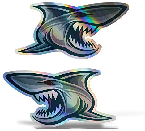 Erreinge® Adesivo Olografico 10 cm x2 Squalo Sticker stampato per Auto Moto Parete Paraurti Computer Portatile Bagagli Biciclette