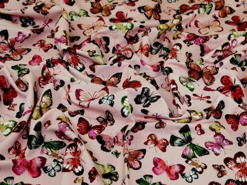 Frottee-Stoff mit Schlaufenrückseite, rosa Schmetterlinge, Meterware