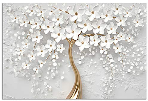 decomonkey - Impression sur Toile Fleurs Abstrait 120x80 1 Pièce - Tableau Décoration Appartement Cadre en Bois Déco Salon Peinture sur Toile Abstraction arbres fleurs magnolias nature plantes