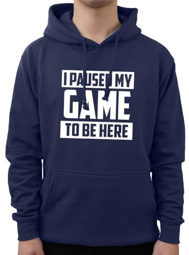 Funny I Paused My Game to Be Here Gaming Console Sarcastic Gaming Freak Kids Teen Adults Unisex Hoodie(S, Navy)
