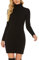 QUNERY Vestito Donna Invernale Elegante,Abito in Maglia Manica Lunga Collo Alto per Autunno,Vestiti Maglione Elasticizzato Casual A-Nero XXL