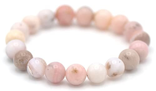 Miracles Minéraux Bracelet perle ronde 10 mm, pierre naturelle, création artisanale française, plus de 40 choix (Opale rose des Andes 10 mm)