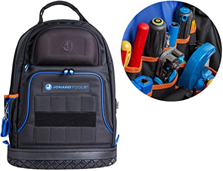 Jonard Tools BP-100 Heavy Duty Technician's Pro Tool Bag Backpack with 48 Storage Pockets and Hard Molded Base