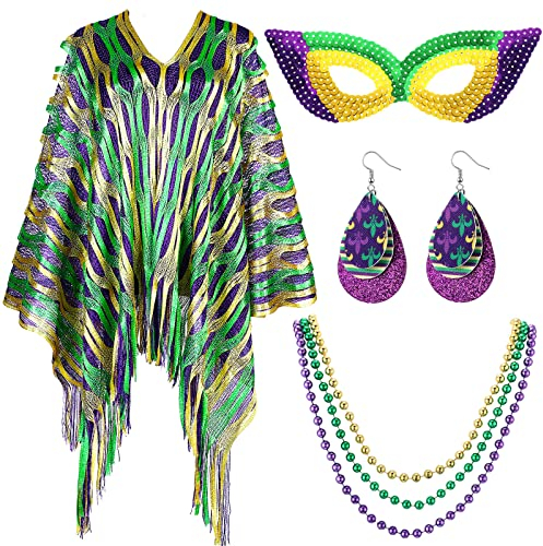 Poncho, Kimono, Schal, Karneval, Masken, Perlen, Ohrringe für Karneval, Party, Kostüm, mehrfarbig, Mehrfarbig, Einheitsgröße