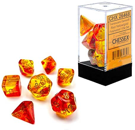 Gemini Polyhedral Translucent Red-Yellow/gold 7-Die Set