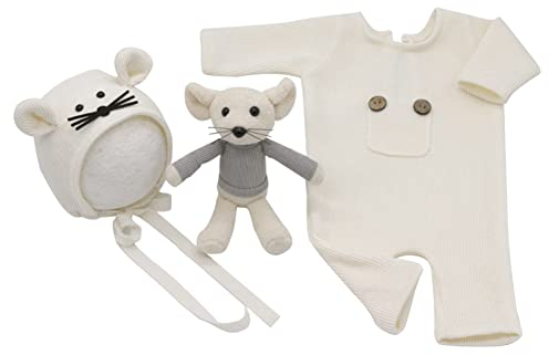 Baby Fotoshooting Kostüme Set,Neugeborene Fotografie Requisit Strampler Hut Ratten Puppe Set Säugling Baby Foto Requisiten Outfits