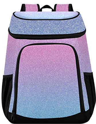 Glitzernder rosa blauer Glitzer-Kühlrucksack für Damen und Herren, Picknick, isolierte Kühltaschen, große Kapazität, Lunch-Rucksack für Arbeit, Schule, Angeln, Wandern, Camping, Park, Strand