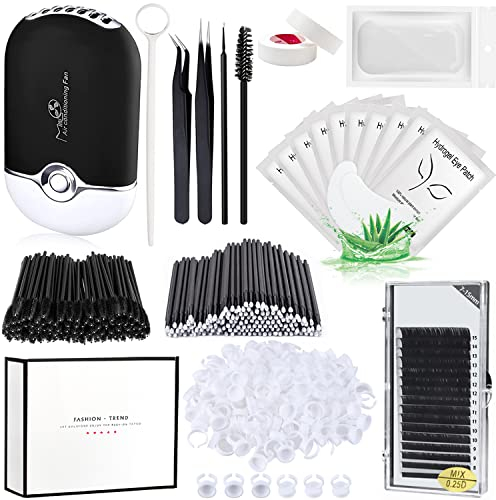 QUKLOGEN Wimpernverlängerung Set 0.07 D Curl 7-15mm Mix Lashes USB Wimpern Föhn Eye Gel Patch Pinzette Kieselgel Stirnpolster Tape Spiegel Wimpernbürsten Einweg Mikrobürsten Kleber Halter Ring