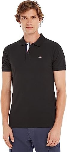 Tommy Jeans Tjm Slim Placket Polo Dm0dm15370 Polos de Manga Corta, Negro (Black), M Hombre