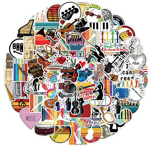 100PCS Orchestral Music Instrument Stickers for Teens - Vinyl Pack for Skateboard, Guitar, Door, Laptop, Luggage, Car, Bike, Water Bottle - Birthday Party Supplies