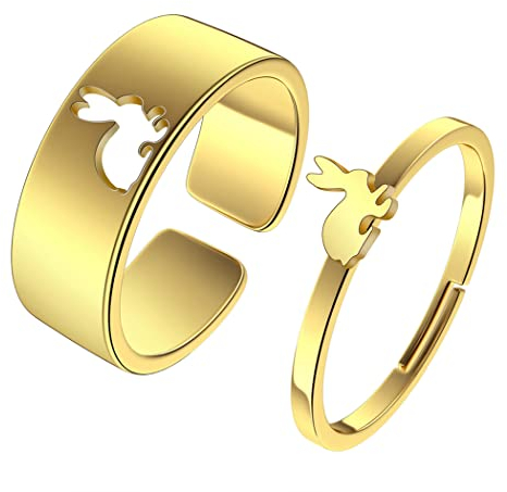 QIMANI Gold Kaninchen Versprechen Ring für Paare niedlich Hase Ring Matching einfache Tier Ring Schmuck Geschenk für Frauen Männer