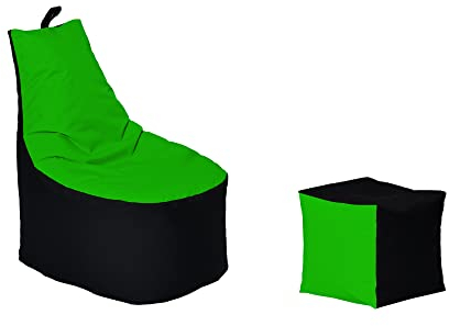 Momiralland Classic Sitzsack XL - XXL mit Hocker Sitzkissen BodenKissen Sessel In- & Outdoor geeignet Gaming Sitzsack für Erwachsene und Kinder… (Schwarz – Grün, XXL - Durchmesser 78 cm)