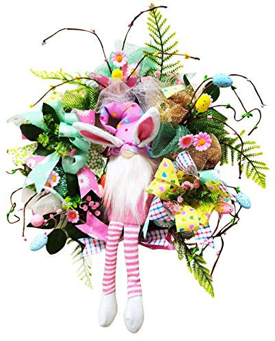 Osterkranz Tür Deko Kranz Ostern Hase Eier Osterdeko Tischkranz Ostern Kranz Tür Deko Türkranz Ostern Künstliche Osterkranz, Ostertür Dekorationen im Freien Hängen Willkommensschild (G-013, One Size)