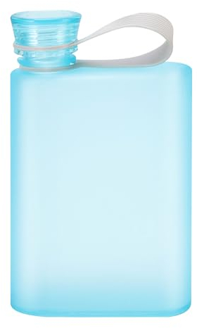 Flat Water Bottle For Handbag Plastic Leak Proof Handbag Water Bottle Transparent Portable Square Water Bottle Fits Into Any Bag 380ml (Blue)