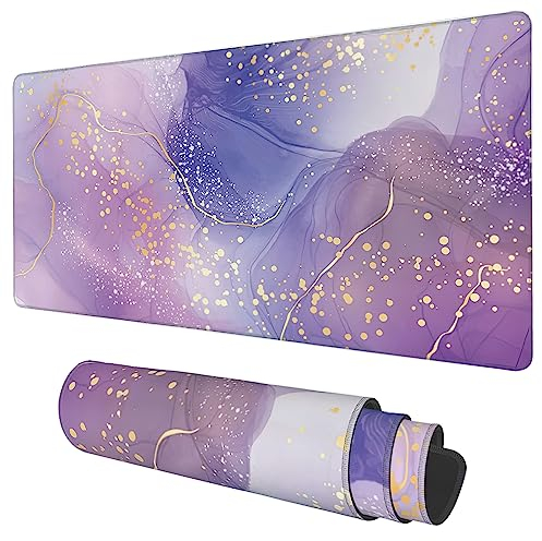 Schreibtischmatte, violette Rose und Lavendel, flüssiges Marmor, großes Mauspad mit rutschfester Unterseite und genähtem Rand, lange Computer-Tastatur-Mauspad für Heimbüro-Arbeit