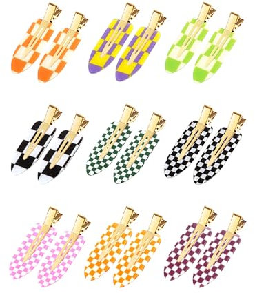 Lot de 18 pinces à cheveux sans plis, en forme de damier sans pli, en résine acrylique, pour maquillage, maquillage, pinces à cheveux plates pour femmes et filles