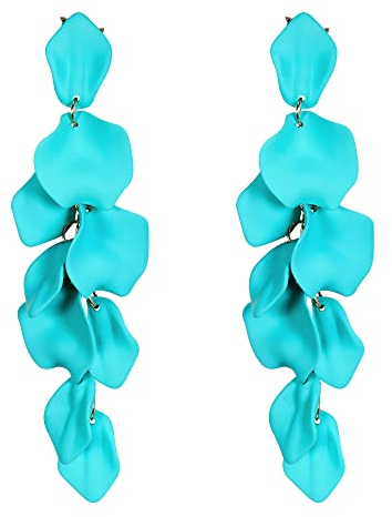 EVER FAITH Orecchini a petalo lunghi per donne ragazze, Acrilico Blu turchese Rose Petalo di fiori a penzoloni per vacanze estive Gioielli