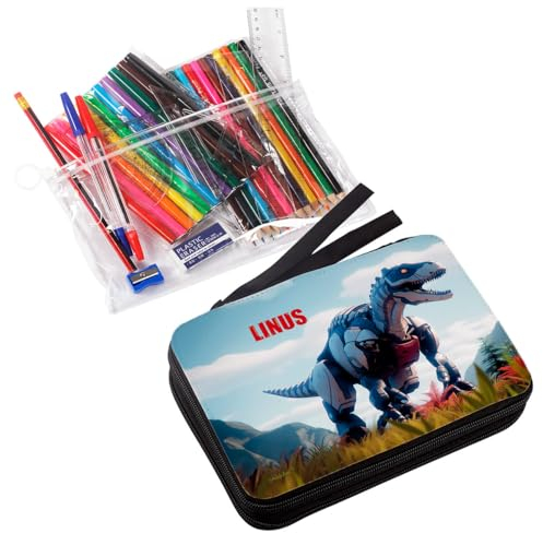 Striefchen® Federmappe für Teenager/mit Namen personalisiert und Erstaustattung gefüllt T-Rex Mech