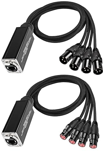 XMSJSIY Serpiente de audio de 4 canales de 3 pines XLR Extender Multi Red Receptor a Ethercon Cable para DMX512 XLR macho/hembra a RJ45 hembra a través de trenzado Cat5/6/6e grabación en etapa -2