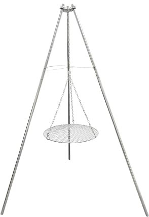 YBTMG Camp Fire Tripod for Cooking, Stainless Steel Camping Fire Grill with Adjustable Chain for Camping Hiking BBQ