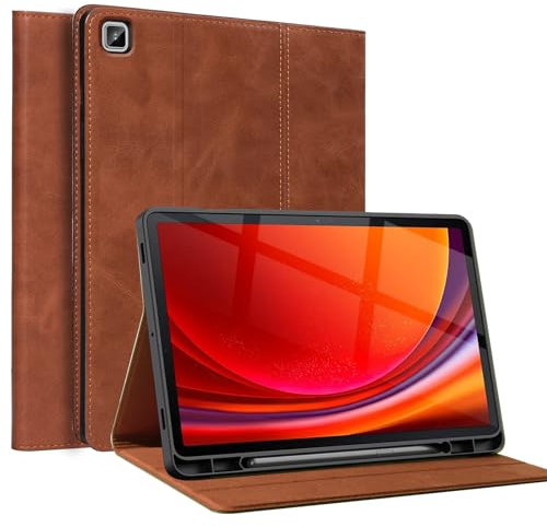 Gexmil Leder Hülle für Samsung Galaxy Tab S6 Lite 10.4 Zoll 2024 2022 2020,mit Stylus Halter,Automatischer Schlaf/Aufwachen,Smart Folio Echtes Leder Hülle,Einstellbarer Ständer,Braun