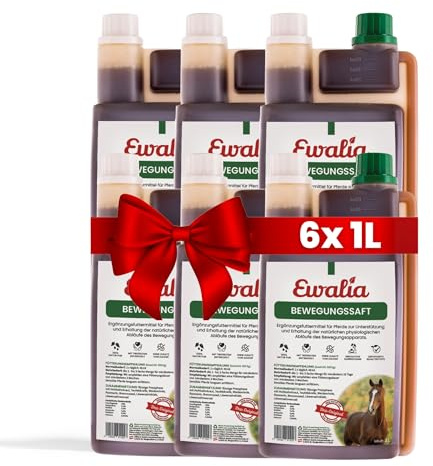 EWALIA Bewegungssaft - Premium Ergänzungsfuttermittel für Pferde zur Unterstützung des Bewegungsapparats - Natürliche Förderung des allgemeinen Wohlbefindens, mit kraftvollen Heilkräutern – 6x1 Liter