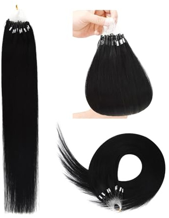 Microring Extensions Echthaar Micro Loop Extensions 50g Remy Haarverlängerung Echthaar Micro Ring Hair Extensions (35cm #1 Schwarz)