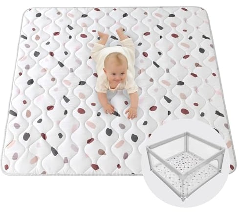 Gesteppte Krabbeldecke Baby 127cm, Konfetti – extra Dicke 1,5cm weiche Baby Krabbelmatte – Baby Spielmatte mit Rutschfester Unterseite zum Krabbeln, Laufgitter – maschinenwaschbare Baby Spieldecke