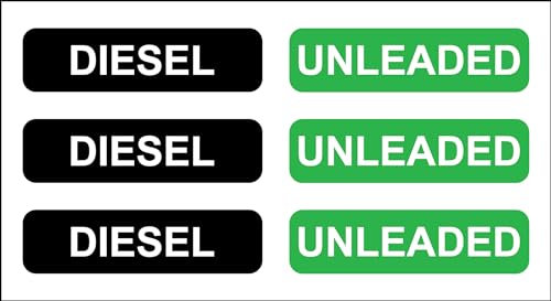 Pack of 6 Unleaded/Diesel stickers 75x20 mm Stickers - Laminated waterproof 3 stickers of each design