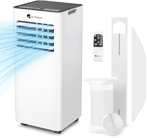 DR.PREPARE 7000 BTU Air Conditioning Unit, 4-in-1 Portable Air Conditioner with Remote Control, Dehumidifier, Cooling Fan with 2 Speeds, 24H Timer & Sleep Mode, Child Lock, Dual Window Venting Kit