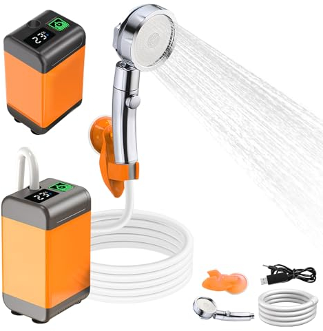 LYCEBELL Tragbare Outdoor Camping Dusche Mit 4800mAh Akku Outdoor Campingdusche, 12V Mobile Duschpumpe Aussendusche Mit Duschdüse und Schlauch Mit Stromversorgung Für Camping, Reisen und Gartenarbeit