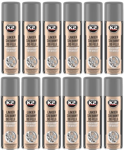K2 Pintura para Llantas Pack de 12 Acrílica en Spray Color Plata - Secado Rápido 500 ml