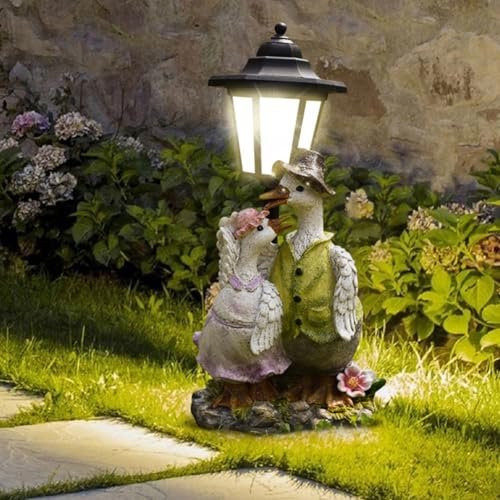 Solar Gartenfiguren Gartenstatuen LED, Harz, Garten Statue Solarlampen für außen, Gartendeko Beleuchtung, Deko Lampe Solarleuchten für Garten, Hof (Gans)